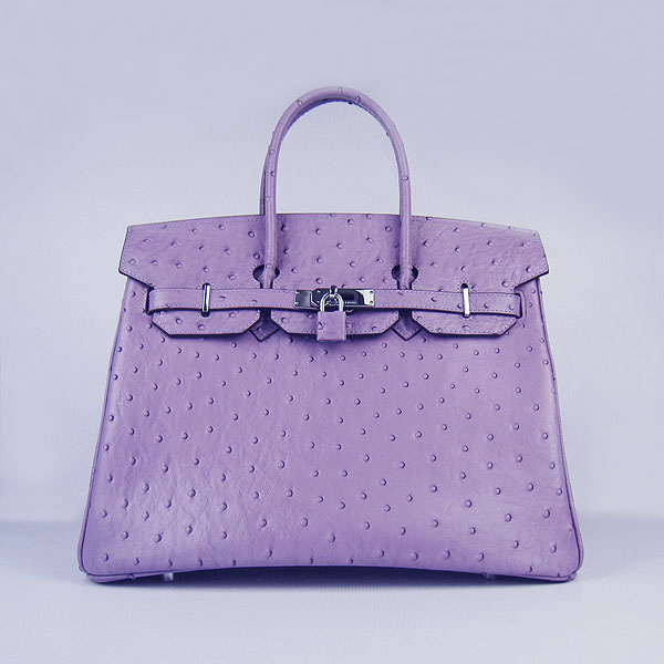 High Quality Fake Hermes Birkin 35CM Ostrich Veins Handbag Purple 6089